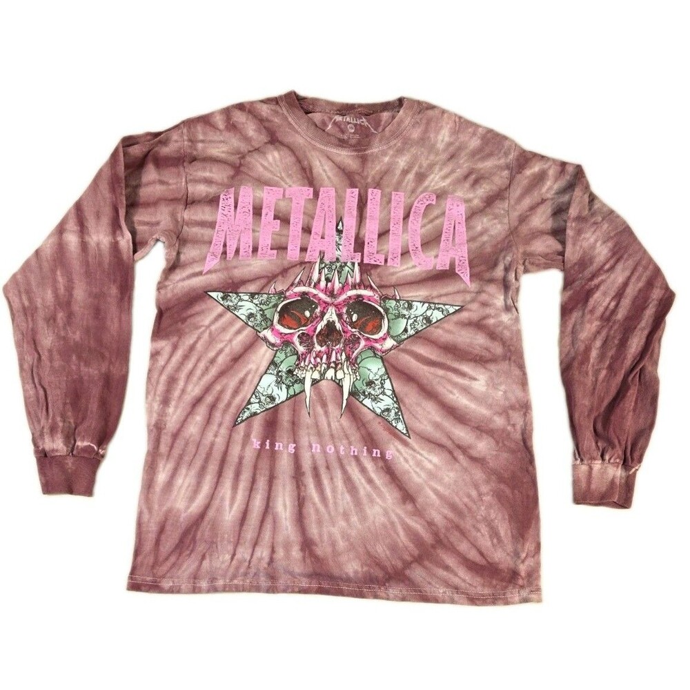 Metallica King Nothing Skull Star Tie Dye Long Sleeve Shirt Purple Pushead Small